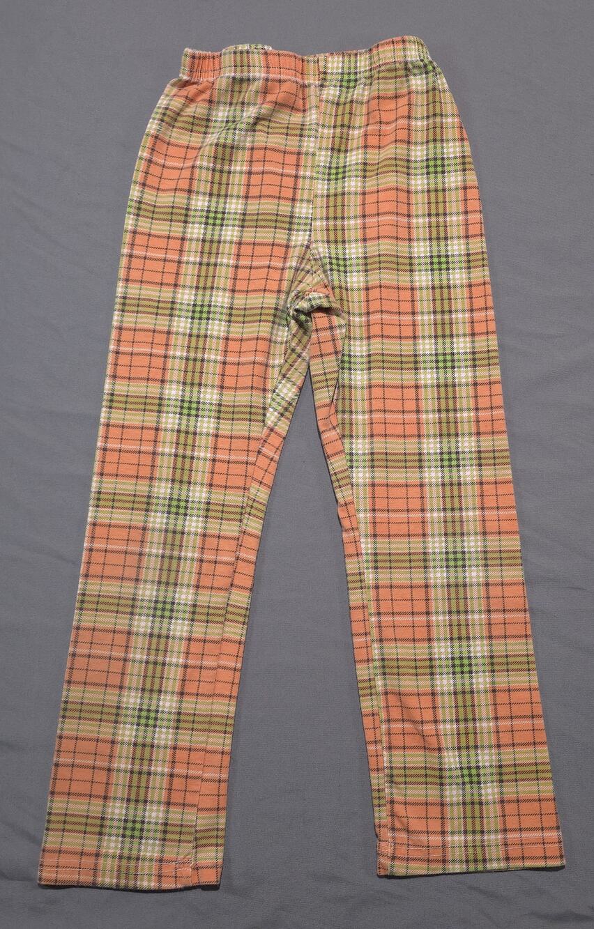 Girls Size 3XL Orange Green Plaid Stretch High Rise Pull On Flare Leg Pants Kids
